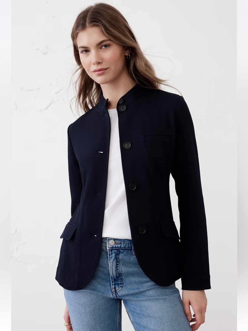Banana Republic Factory Pique Knit Military Blazer Navy Blue M